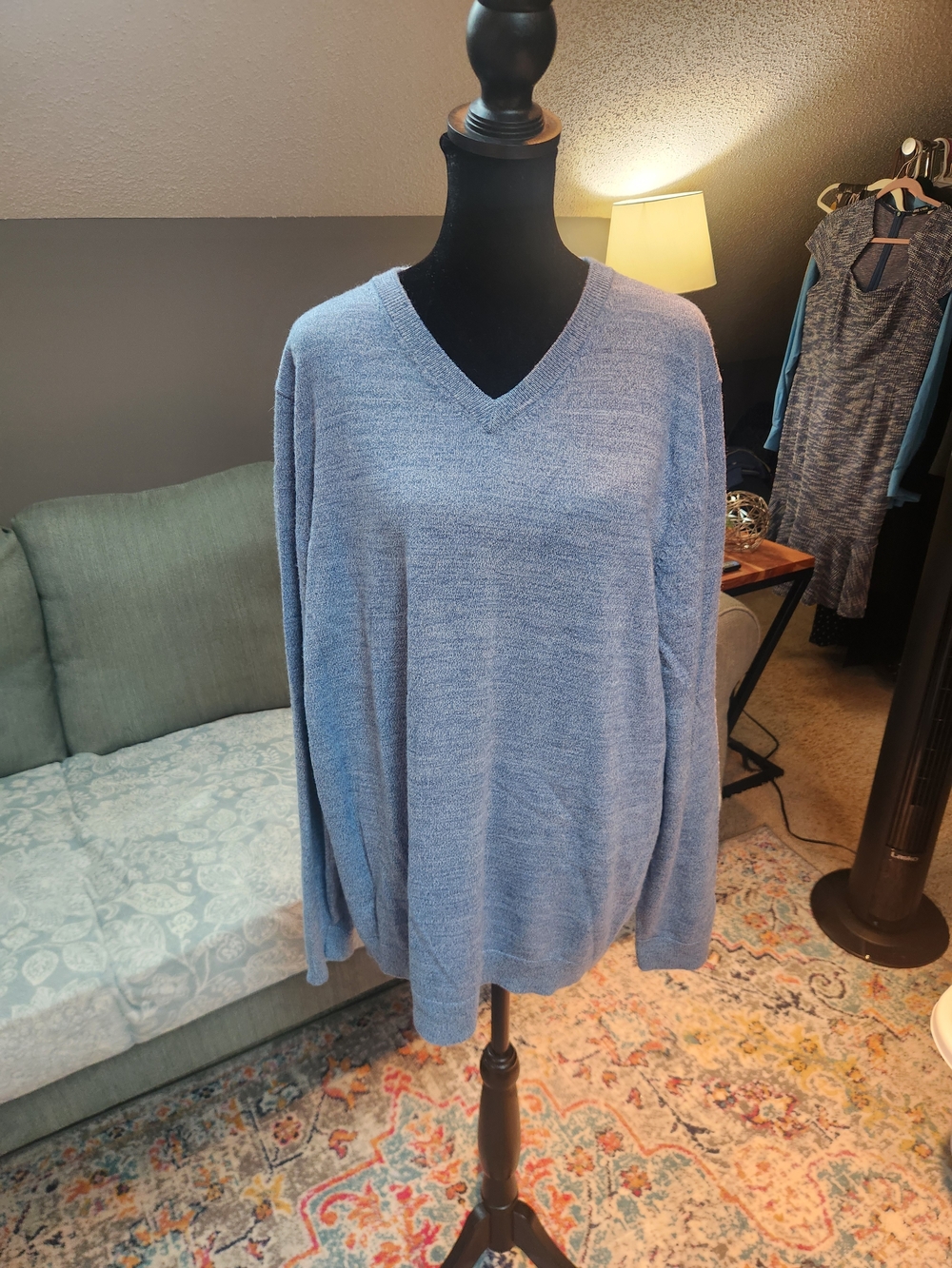 Apt 9 Kohls Classic V-Neck Men's Sweater in Light Blue XL Slim Fit Wool Blend